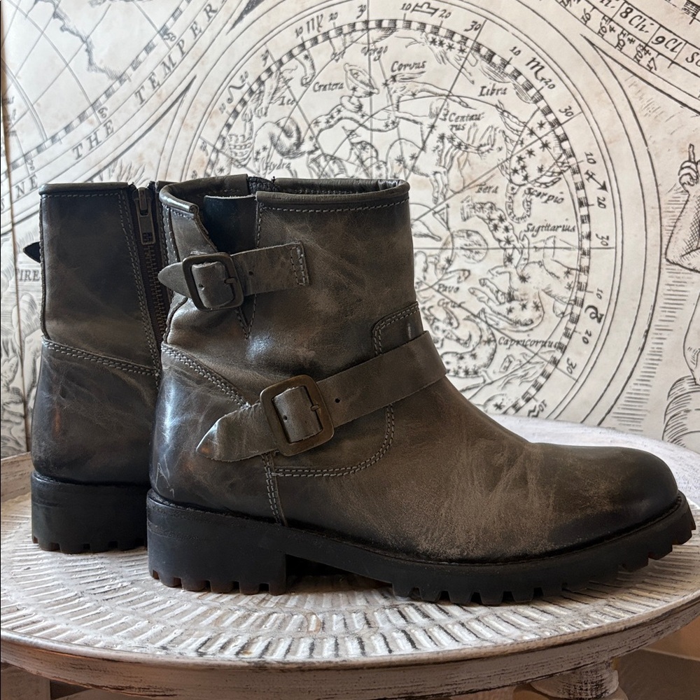 Freebird Biker Size 9 Gray Brown Leather Moto Combat Boots